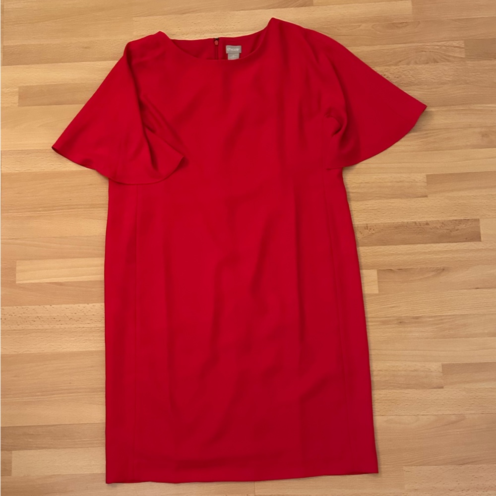 Chico's Red Midi Dress with Flutter Sleeves
